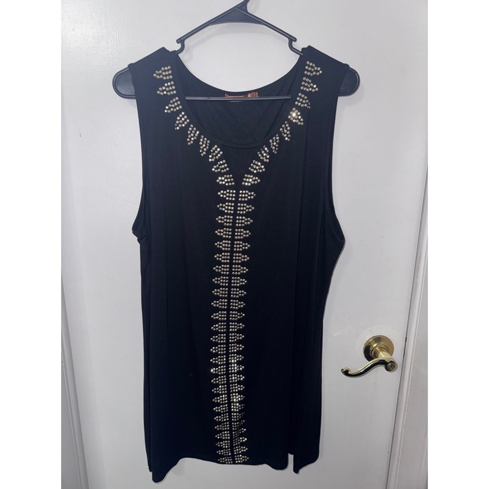 Belldini Black Studded Sleeveless Tunic Top V-Neck Plus Size 1X